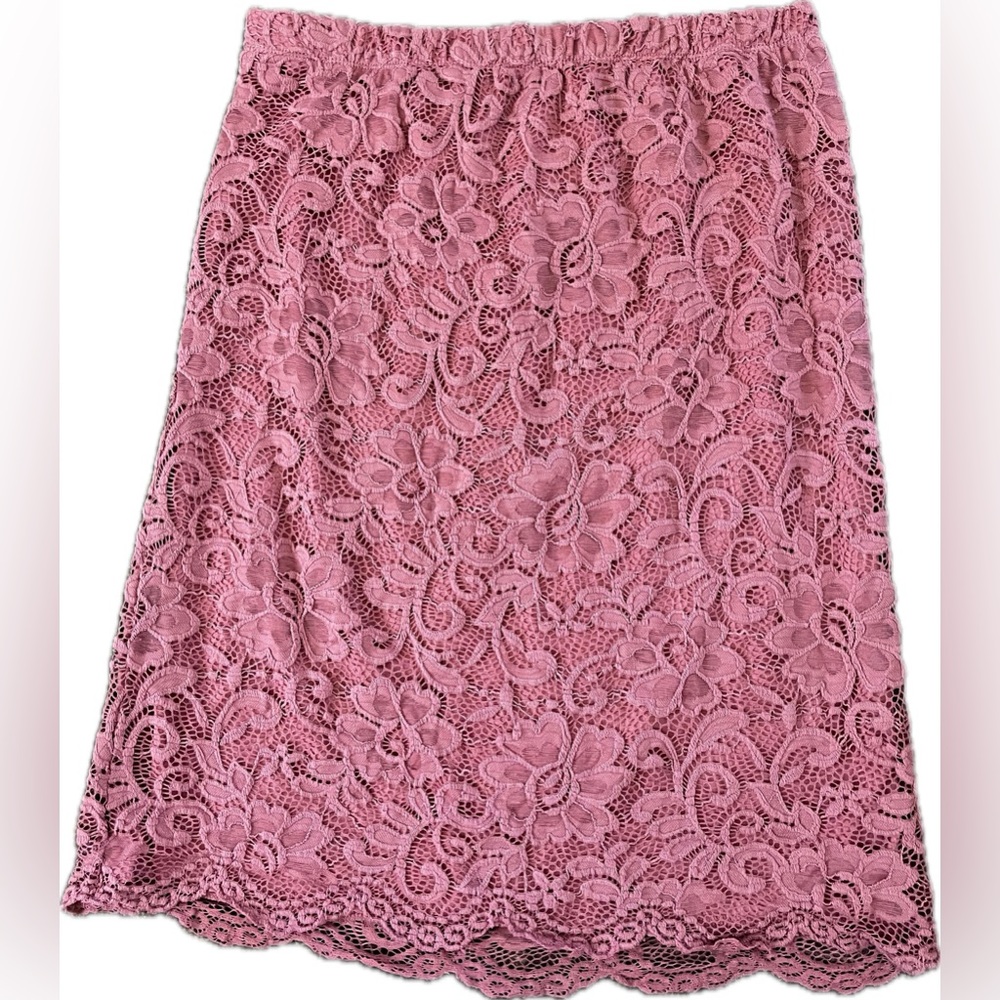 Olivia Blu Pink Floral Lace Skirt 1X Stretch Waist Romantic Cottagecore